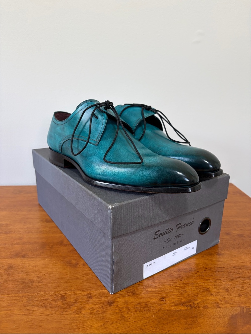 Emilio Franco Renato Teal Leather Derby Shoes for Men